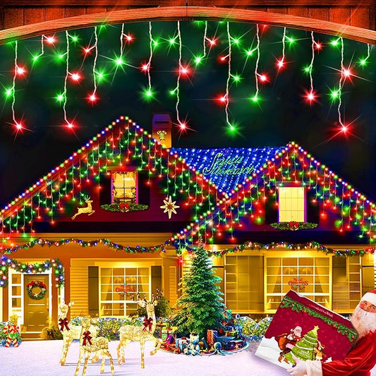 XURISEN 132ft Christmas Lights Decorations Outdoor, 1280 LED 8 Modes Fairy Lights with 240 Drops,Plug in Waterproof Timer Memory Function for Christmas Holiday Wedding Party Decorations(Red+Green)