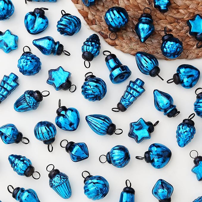 IndianShelf 100 Pieces Turquoise Glass Vintage Christmas Ornaments Mini Bulk Decorative Ornaments for Halloween, Christmas Tree, New Year, Valentine Day, Holidays, Event and Wedding (25 * 4 Boxes)