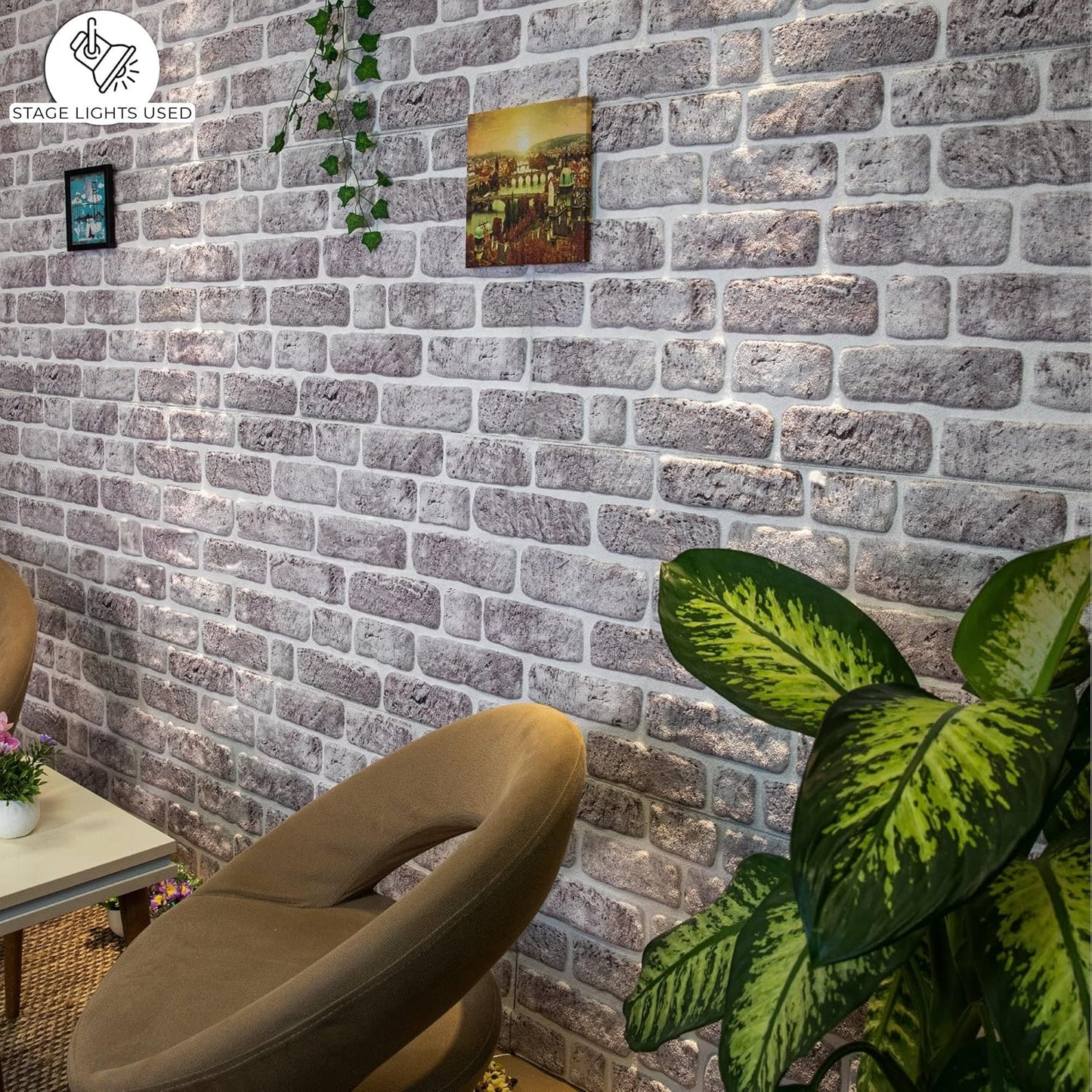 Dundee Deco 3D Wall Panels Faux Brick - Cladding, White Grey Stone Look Wall Paneling, Styrofoam Facing for Living Room, Kitchen, Bathroom, Balcony, Bedroom, Set of 5, Covers 27 sq ft