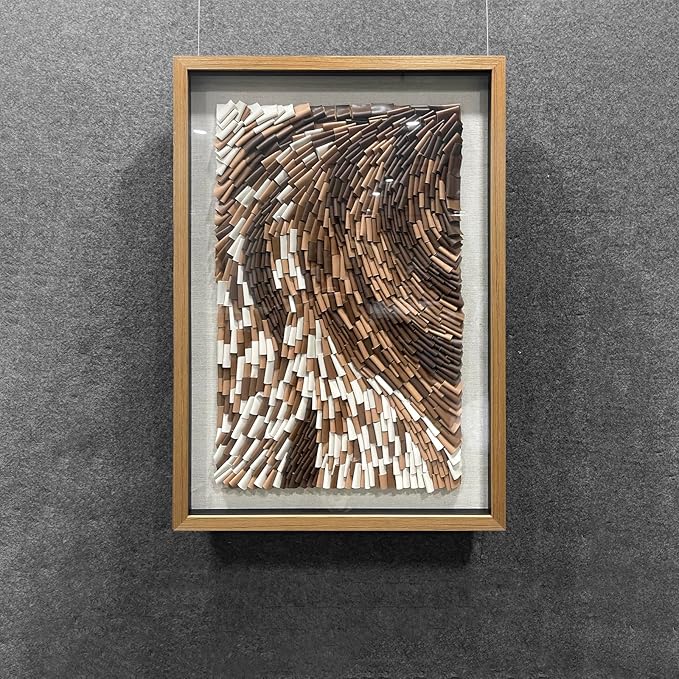 BrightA 3D Square Framed Nature Art - Gold Patina Metal Meets Circular Solid Wood Block Texture, Minimalist Contrast Wall Decor for Calming Spaces 31.5"x31.5"