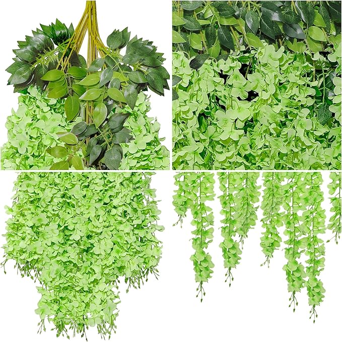 U'Artlines 36 Pack (Total 139 Feet) Artificial Fake Wisteria Vine Rattan Hanging Garland Silk Flowers String Home Party Wedding Decor (36, Green)