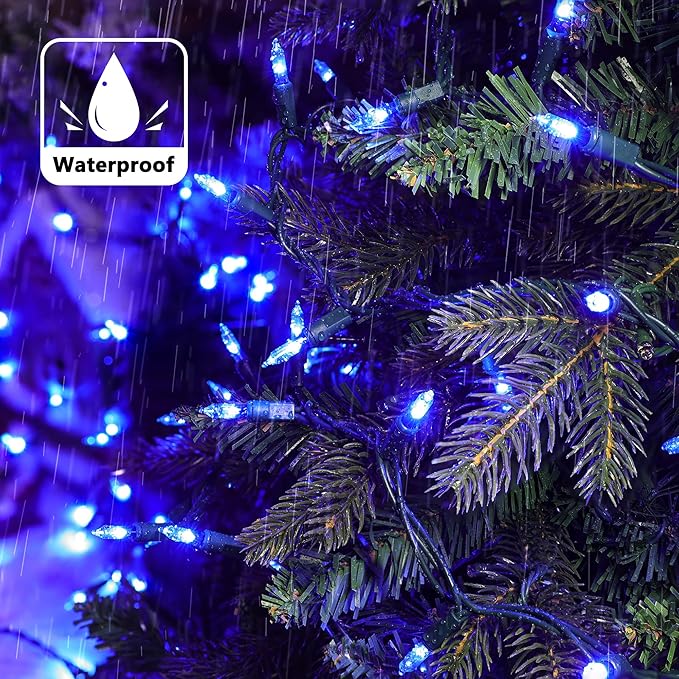 Joomer LED Christmas Lights, 19.5FT 100 LED Blue Christmas Tree Lights, Connectable Waterproof Mini String Lights Plug in for Indoor Outdoor Home Christmas Decoration