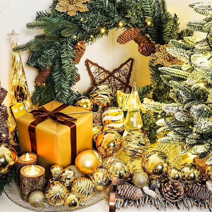 XmasExp 16ct Christmas Balls Ornaments - Shatterproof Large Hanging Ball Decorative Xmas Balls for Holiday Wedding Party Xmas Tree Decoration(3.15"/80mm, Gold)