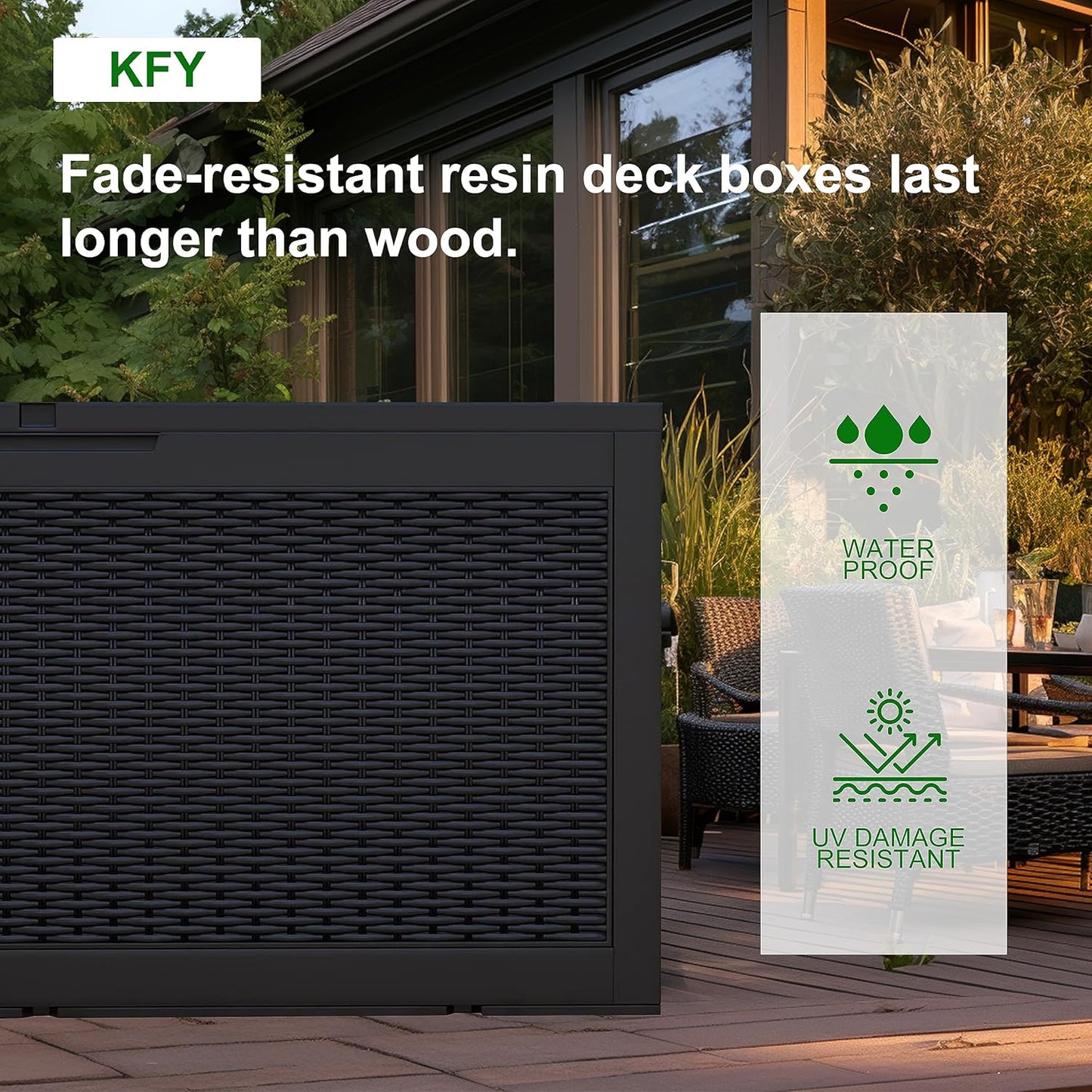 100 Gallon Outdoor Storage Box,Waterproof Lockable Resin Deck Box,Storage Container with Reinforced Support for Patio Cushions, Furniture Supplies, Garden Tools, UV-Resistant Outdoor Chest (Black)