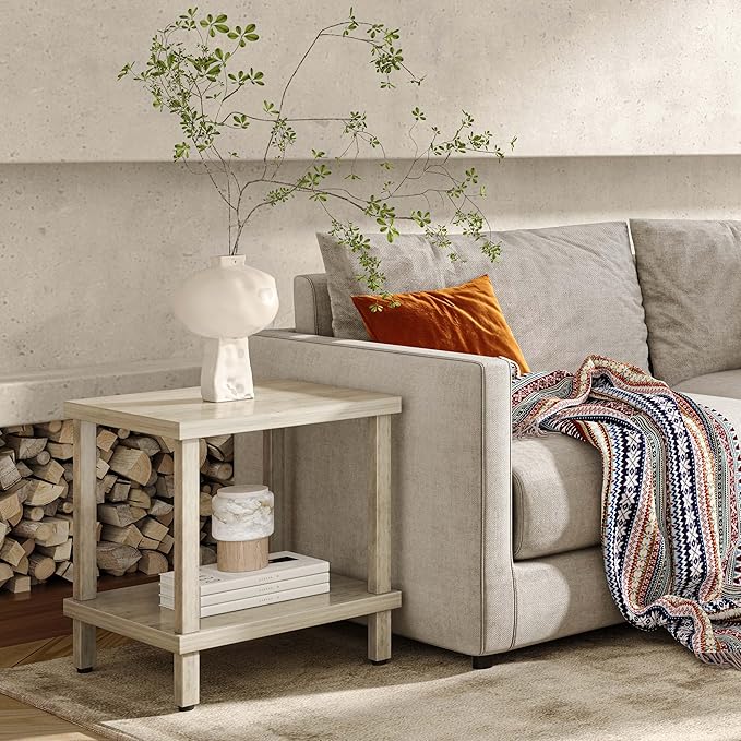Large End Table Square Side Table Modern Sofa Table 20 Inch Industrial Coffee Table NightStand with 2-Tier Storage Shelf for Living Room Bedroom Oak Grey MLBZ06Z
