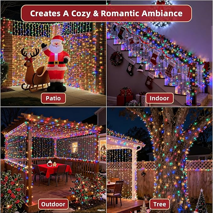 240FT Christmas Lights Outdoor, 750 LED Christmas Tree Decoration Lights with 12 Modes & Timer Memory, Dimmable Plug In Waterproof LED Xmas Light for Yard Trees Wedding Party Holiday Multicolor