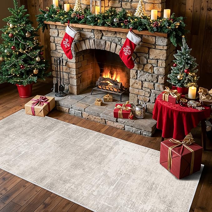 Washable 2x6 Hallway Runner Rug: Abstract Soft Entryway Doormat Water-Resistan Bathroom Kitchen Carpet with Non-Slip Backing Modern Living Room Bedroom Dining Room Decorative Carpet（2x6,Beige/Cream）