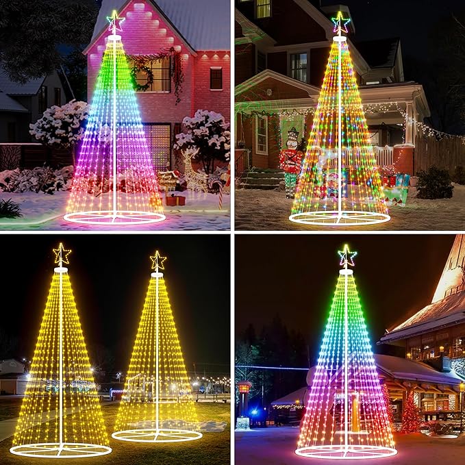 Led Outdoor Christmas Tree, 16 FT Prelit Smart Outside Christmas Tree Light Show, App Control with 660 LED Lights Color Changing, Cone Tall Star Topped Christmas Trees for Yard & Garden