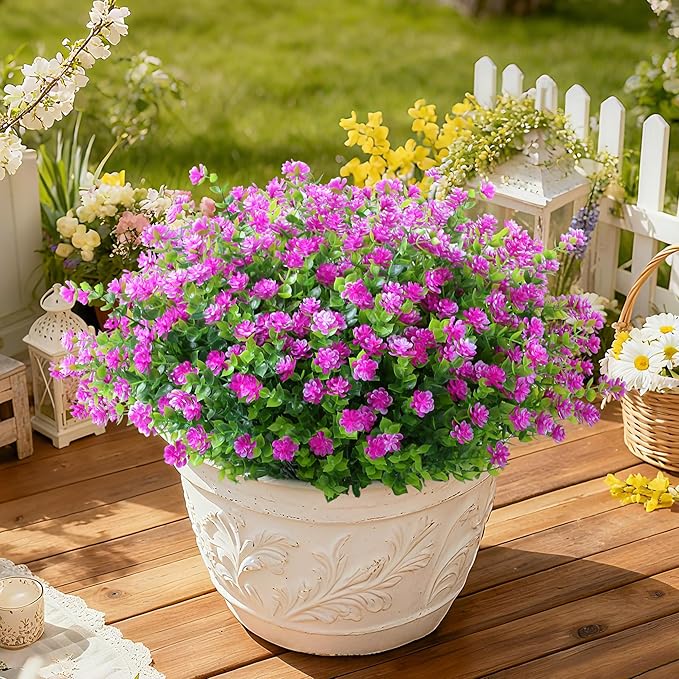 SITUMEIZI 8 Bundles Artificial Flowers Outdoor Fake Flower Plastic UV Resistant Shrubs Greenery Plants Hanging Decorations Garden Porch Window Box Farmhouse Outside Summer Indoor Decor(Fuchsia)