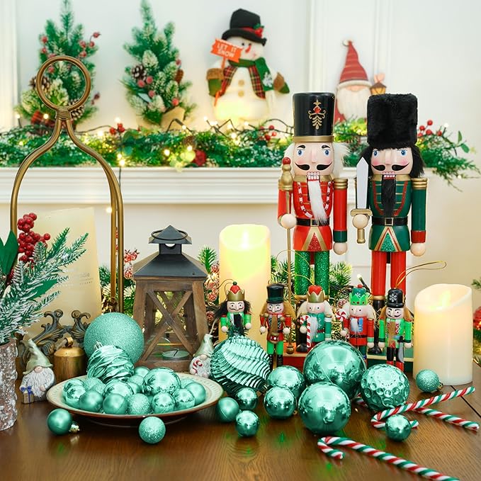 XmasExp 24ct Mini Christmas Ball Ornaments Shatterproof Christmas Ornaments Set Decorations for Xmas Tree Balls 30mm/1.18" (Mint Green)