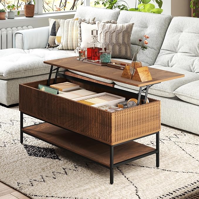 AQY Lift Top Coffee Table with Storage, 39.2" Modern Wooden Center Table with Hidden Compartment & Lower Shelf, Multifunctional Coffee Table for Living Room, Office,Assembly Required