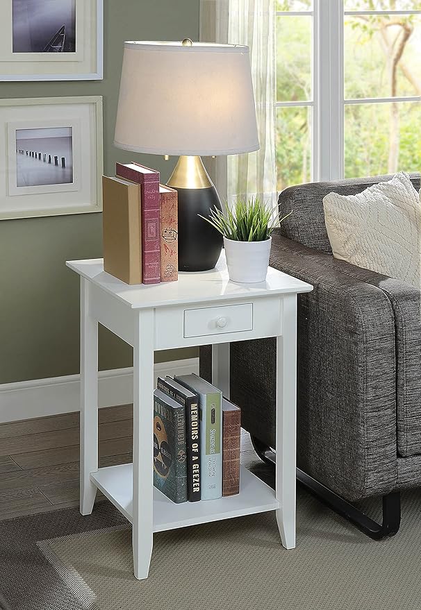 Convenience Concepts American Heritage End Table with Drawer and Shelf, White