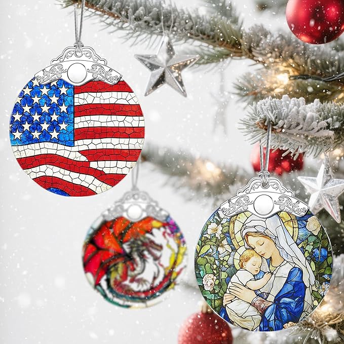 Stained Glass Ornament, Christmas Ornament, Hanging Ornaments for Home Decor & Christmas Tree Ornaments – Exquisite Holiday Decor, Xmas Gifts & Holiday Present - American Flag