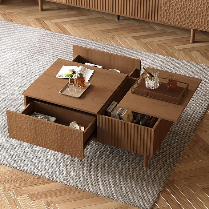 Mid-Century Modern 51.1" Coffee Table with Lift-Top & Storage, Legged Living Room Center Table for Typing, Entertaining & Stowing Essentials, Walnut