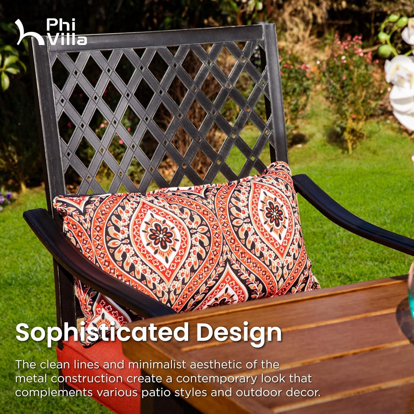 PHI VILLA 5 Piece Patio Bar Height Dining Set, 4 Outdoor Counter Height Swivel Bar Stools with Red Cushion and 1 Long 4-6 Person Metal High Top Bar Table for All Weather