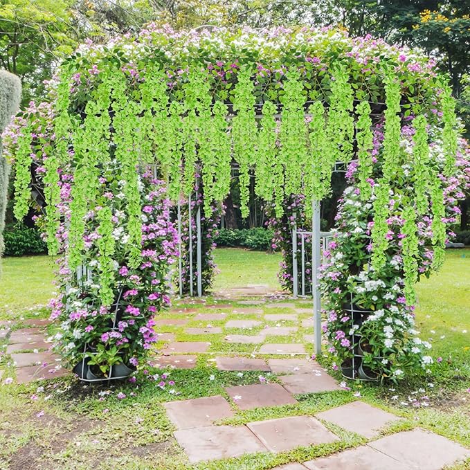 U'Artlines 36 Pack (Total 139 Feet) Artificial Fake Wisteria Vine Rattan Hanging Garland Silk Flowers String Home Party Wedding Decor (36, Green)