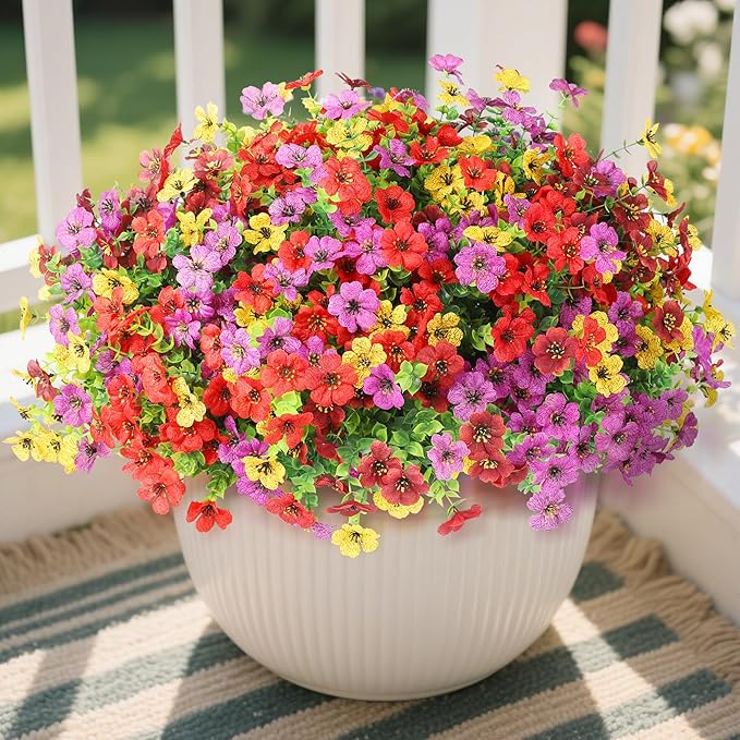 Artificial Flowers for Outdoors, 12 Bundles Multicolor Silk Fake Flower for Spring Summer Decoration, UV Resistant No Fade Artificial Outdoor Plants for Home Planter Porch Patio Yard Decor