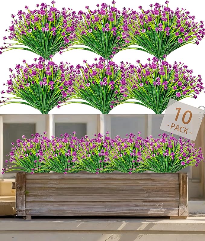 10 Bundles Outdoor Artificial Faux Flowers UV Resistant No Fade Fake Plastic Plants for Garden Artificial Plants Indoor Fuchsia