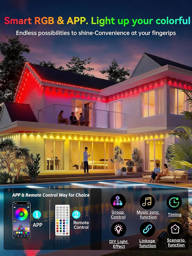Permanent Outdoor Lights, 350FT RGB IP67 Waterproof Eaves Lighting, Smart LED Outside House Lights with App/Remote Control for Halloween, Christmas Decor, Holiday, Party, Daily, All Year-Round