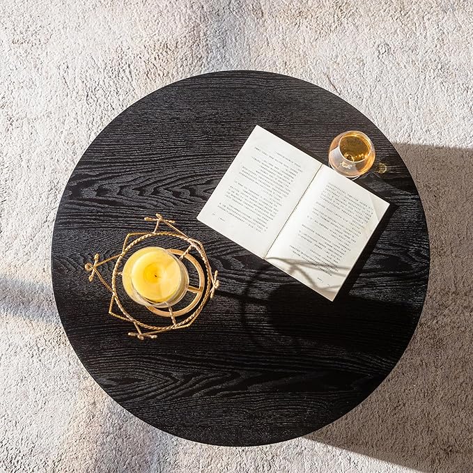 27.56" Round Lift-Top Coffee Table, Modern Fluted Tea Table with Hidden Storage for Living Room, Apartment or Office, Black