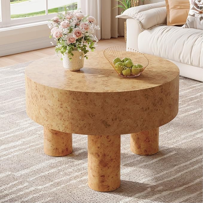 Tribesigns 31.5-Inch Round Coffee Table for Living Room, Modern Circle Center Cocktail Tea Table with Burl Texture & Sturdy Legs, for Home Apartment Small Space