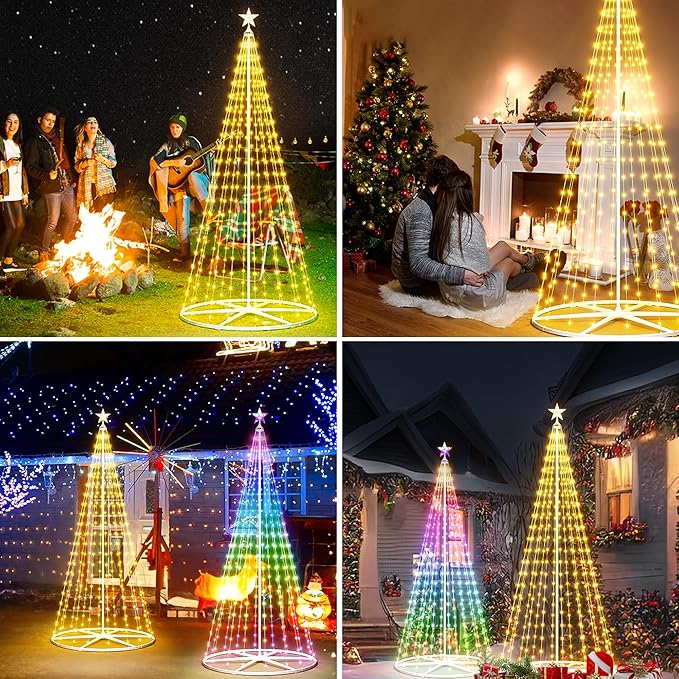 7.5FT Smart Cone Christmas Tree, Multicolor Prelit Outdoor Christmas Tree Lights with Star, Music Sync, App & Remote Control, LED Light Show Tree for Indoor Outdoor Decorations