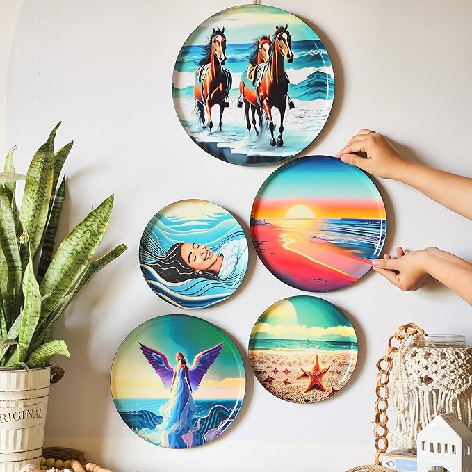 RITUALISTIC Indian Ocean Iron Wall Art Plates – Set of 5 Decorative Plates | Coastal & Cultural Metal Wall Decor | Wall Hanging for Living Room, Bedroom & Home Interiors | Christmas gifts