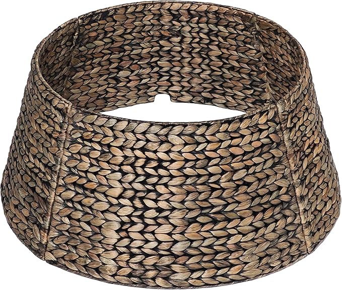 CENBOSS Rattan Christmas Tree Collar, Wicker Tree Skirt & Stand Base Cover (Black Wash, 24 inch)