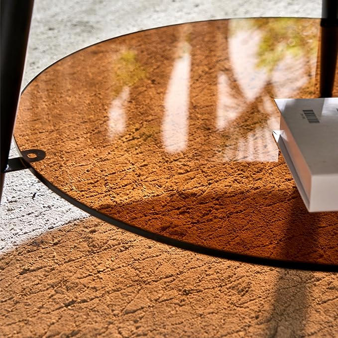 Saint Mossi Modern Coffee Table for Living Room, Mid-Century Round Wood Coffee Table, 2-Tier Center Table for Small Space, Espresso Wood Top and Brown Glass, W31xH15