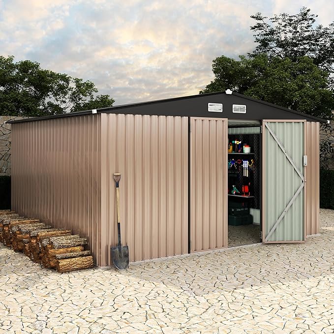 10x12 FT Metal Storage Sheds Outdoor, Metal ToolShed with Lockable Door, Metals Yard Sheds Metals Garden Shed Kit, MetalUtility Sheds Buildings with Air Vent for Backyard Garden Patio Lawn