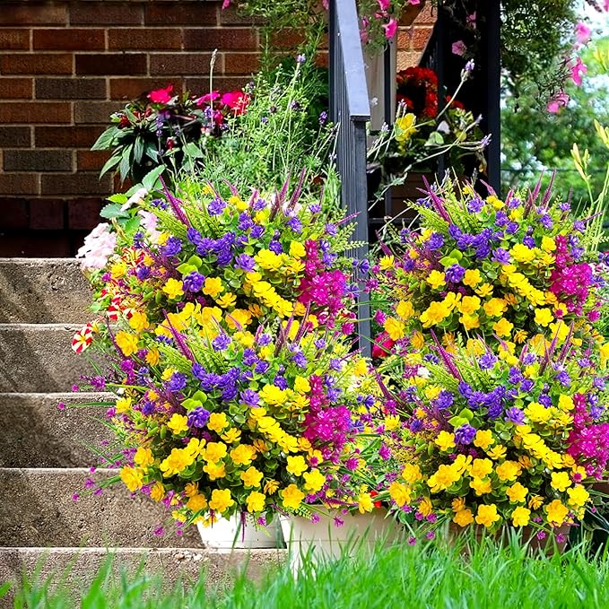 Artificial Flowers for Outdoors, 20 Bundle Artificial Plants Outdoor Fake Flowers UV Resistant, Outdoor Fake Plants Plastic Faux Flowers for Porch Window Box Garden