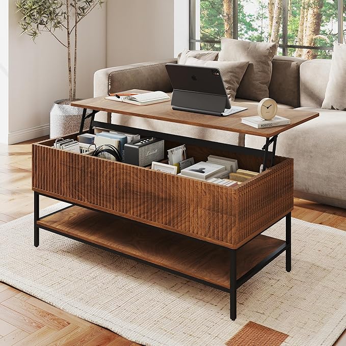 AQY Lift Top Coffee Table with Storage, 39.2" Modern Wooden Center Table with Hidden Compartment & Lower Shelf, Multifunctional Coffee Table for Living Room, Office,Assembly Required
