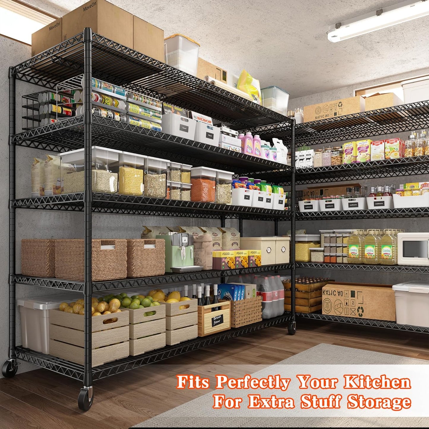 REIBII Storage Shelves 3200 LBS Capacity Wire Shelving with Wheels Heavy Duty Metal Shelf for Warehouses, Garage,Kitchens, School,Commercial Shelf, 73" H X 60" W X 18" D, 2 Pack