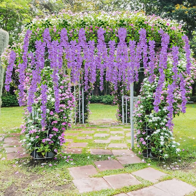 U'Artlines 24 Pack (Total 86.4 Feet) Artificial Fake Wisteria Vine Rattan Hanging Garland Silk Flowers String Home Party Wedding Decor (24, Purple)