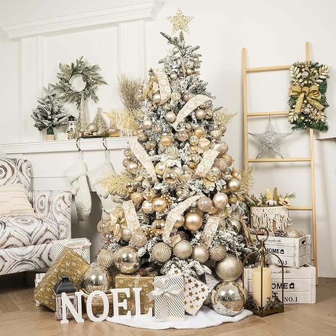XmasExp Large Christmas Ball Ornaments,4pcs Champagne Giant Shatterproof Plastic Hanging Mercury Xmas Ball Decorations Christmas Tree Ornaments (Champagne Gold, 4")