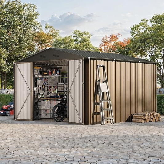 10 x 10 FT Outdoor Storage Shed,Metal Garden Sheds&Outdoor Storage Clearance, Large Tool Shed Outdoor with Single Lockable Door,Ideal Storage House for Backyard Garden Patio Lawn