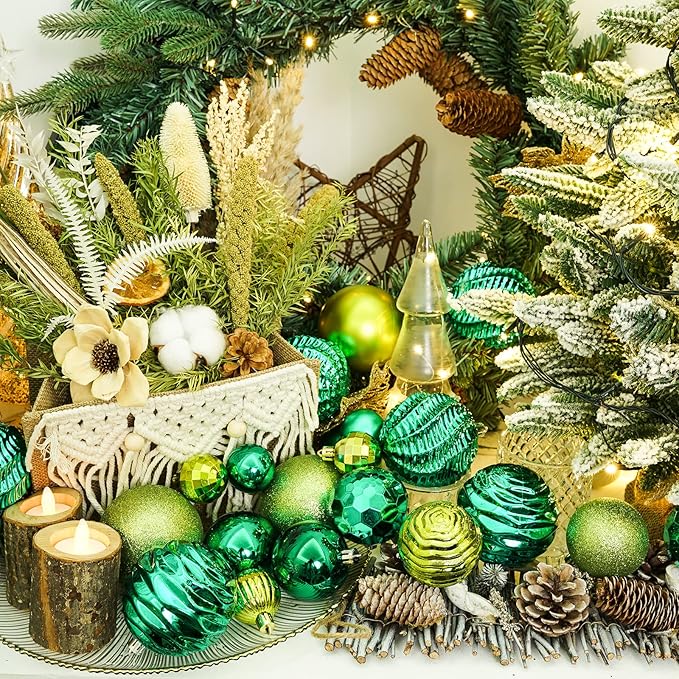 XmasExp 24ct Christmas Ball Ornaments Shatterproof Xmas Tree Hanging Balls Decorations Perfect for Holiday Wedding Christmas Decor (Malachite Green, 1.57")