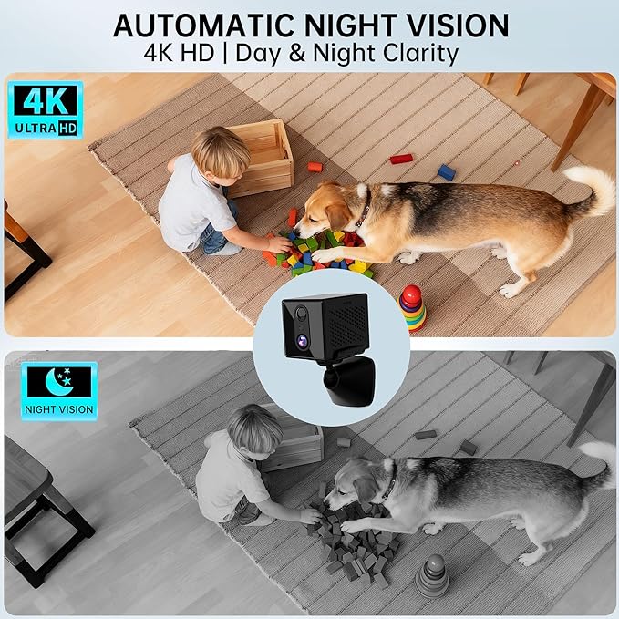 javiscam 4K Security Camera with 64GB SD Card, Battery Powered Security Cam, 100-Day Standby, AI Human Detection, Night Vision, Real-Time Alert, Baby Monitor, Pet Cam for Home or Office
