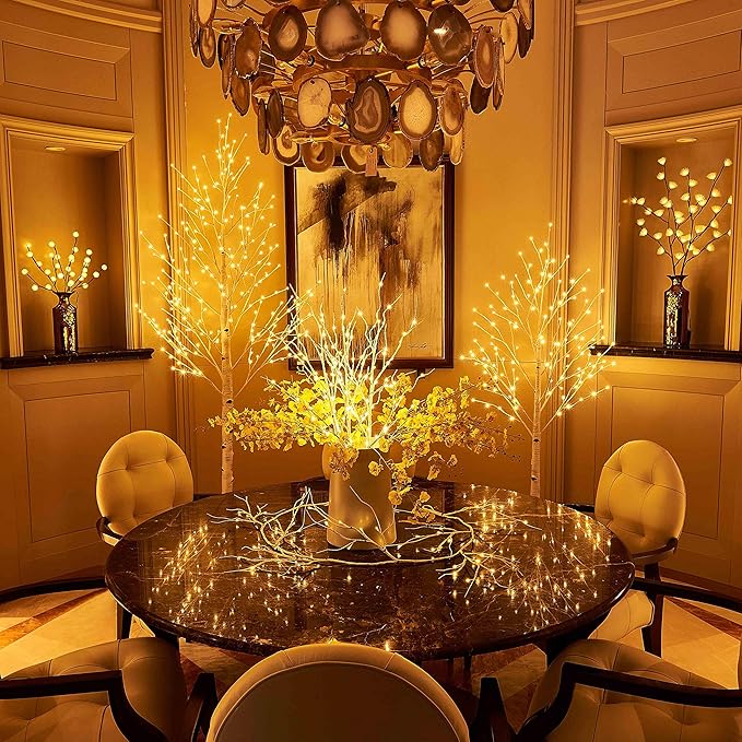Hairui Lighted Birch Tree 8FT 240 Warm White Lights, White Twig Tree with Lights for Wedding Party Christmas Decoration Indoor Outdoor Use