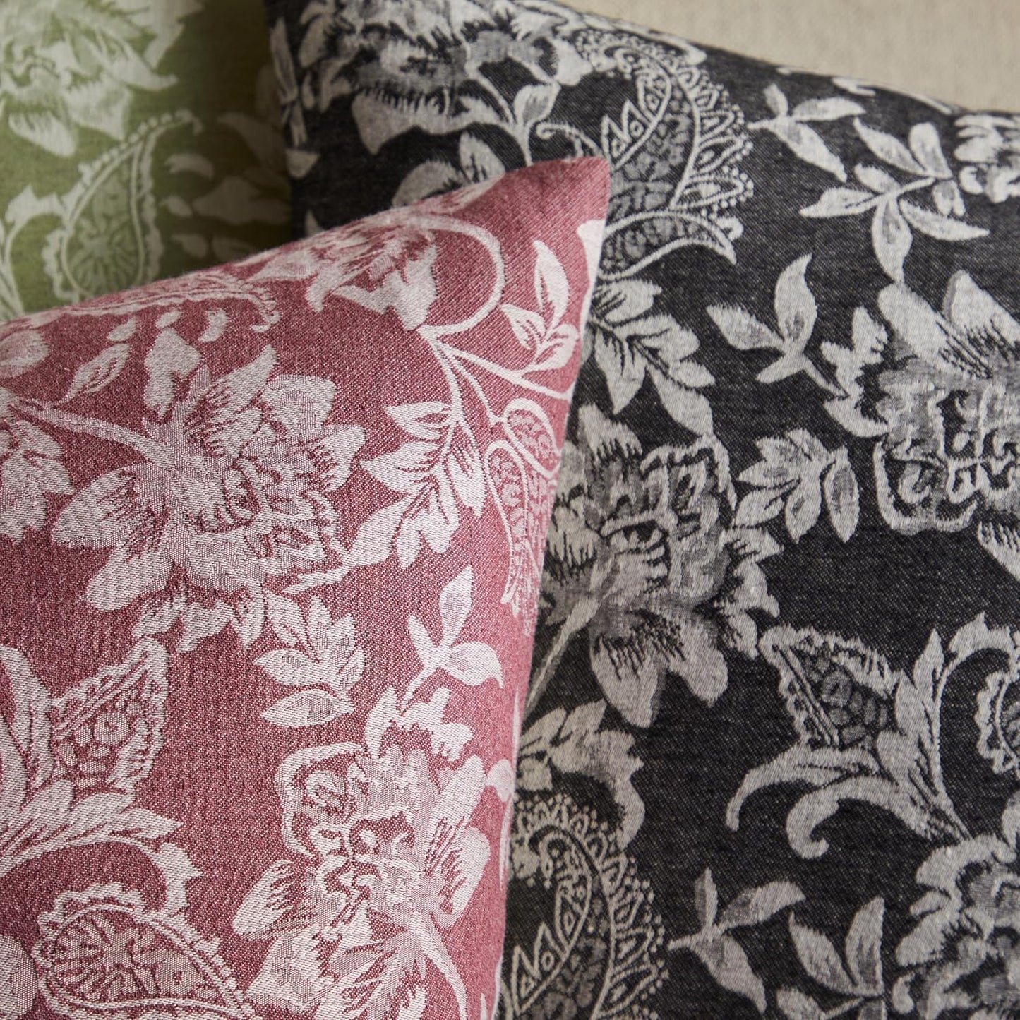 Floral Jacquard Throw Pillow Covers Set of 2, Background/Burgundy 16x16 Inch, Farmhouse Decorative Cotton Burgundy Cushion Covers for Sofa Bed Living Room Home Decor