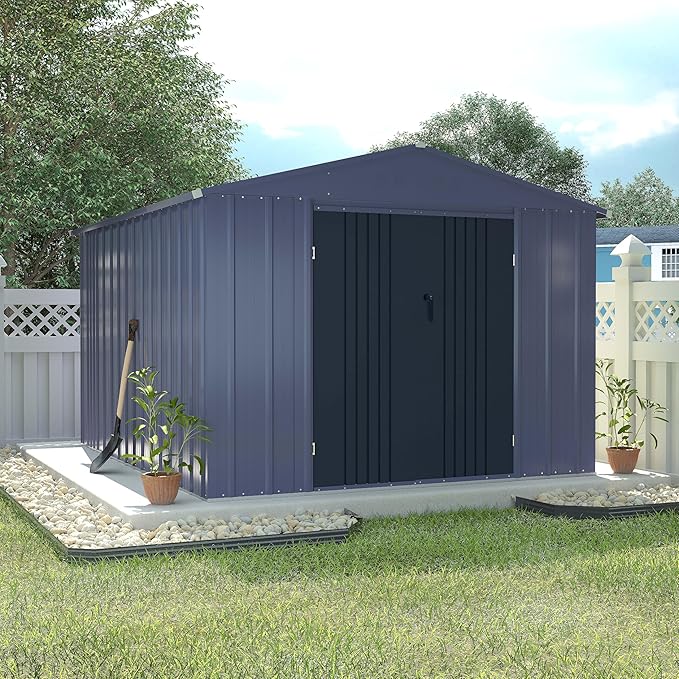 VEIKOU 8x10FT Outdoor Storage Shed with Thickened Galvanized Steel, Metal Storage Shed with Lockable Door & Air Vents, Garden Tool Metal Shed for Patio Garage Yard, Gray