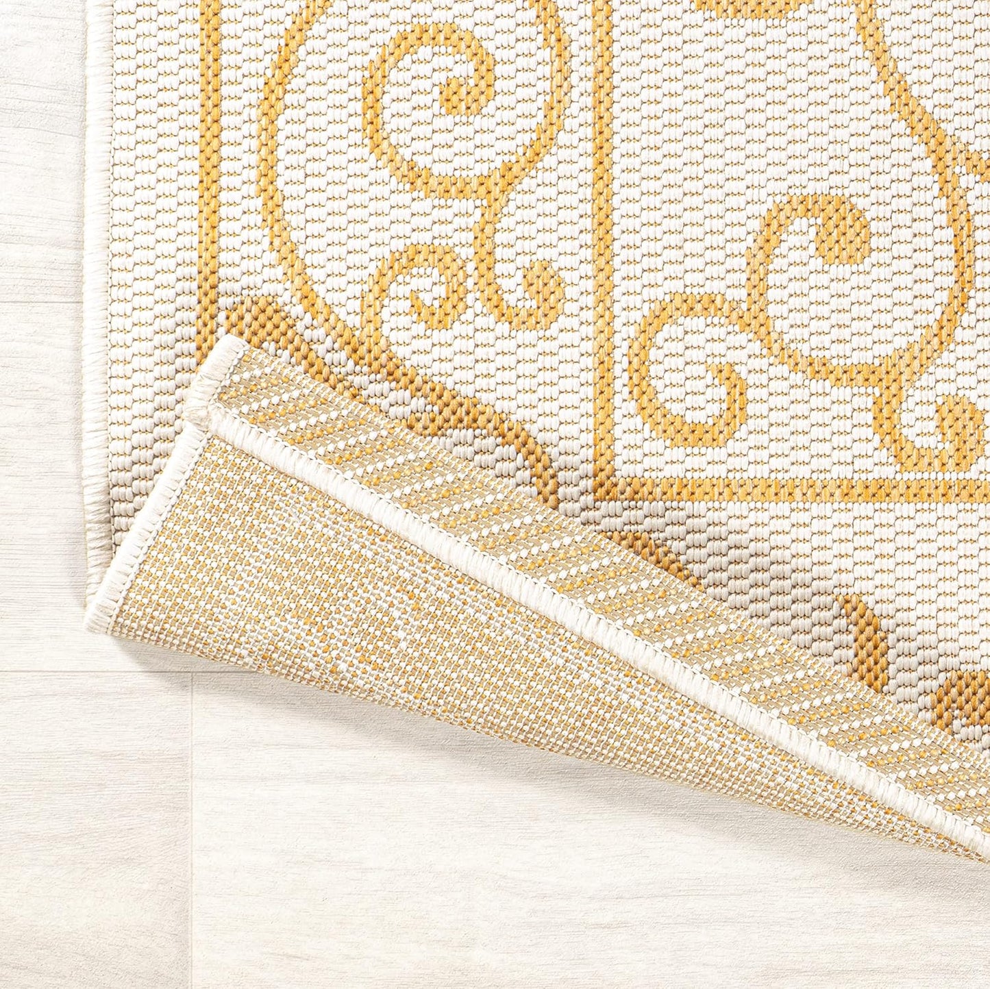 JONATHAN Y Vintage Filigree Indoor Outdoor Area Rug 3X5 Cream/Yellow, Charleston Textured Weave for Backyard, Patio, Porch, Easy-Cleaning, High Traffic, Pet-Friendly, Non-Shedding (SMB106M-3)