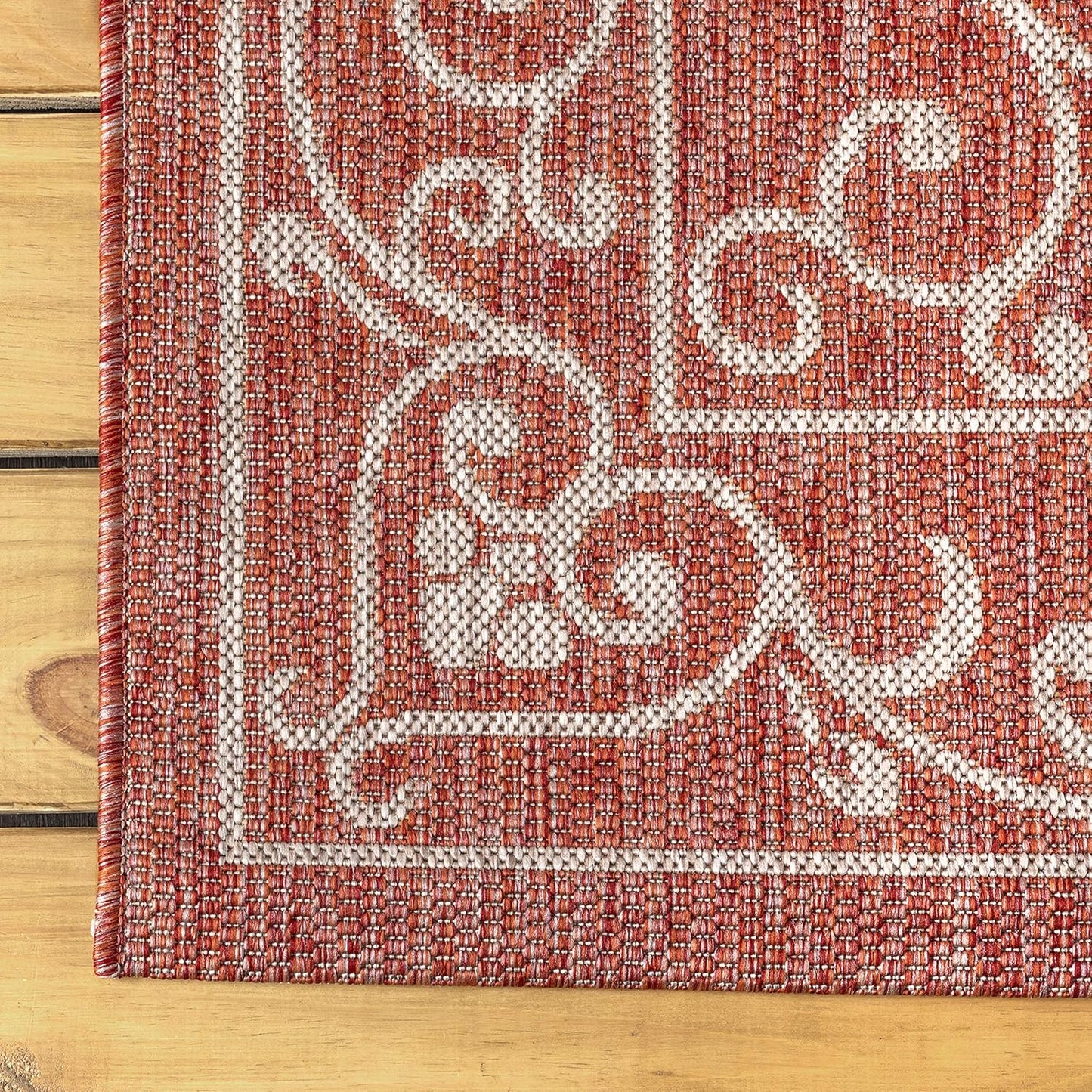 JONATHAN Y Vintage Filigree Indoor Outdoor Area Rug 3X5 Red/Beige, Charleston Textured Weave for Backyard, Patio, Porch, Easy-Cleaning, High Traffic, Pet-Friendly, Non-Shedding (SMB106B-3)