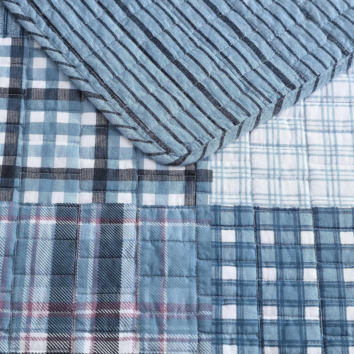 Eddie Bauer - Twin Quilt Set, Reversible Cotton Bedding with Matching Sham, Patchwork Plaid Home Decor (Hawthorne Blue, Twin)