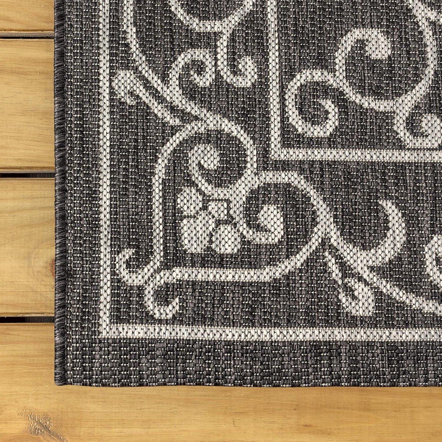 JONATHAN Y Vintage Filigree Indoor Outdoor Runner Rug 2X10 Black/Gray, Charleston Textured Weave for Backyard, Patio, Porch, Easy-Cleaning, High Traffic, Pet-Friendly, Non-Shedding (SMB106G-210)