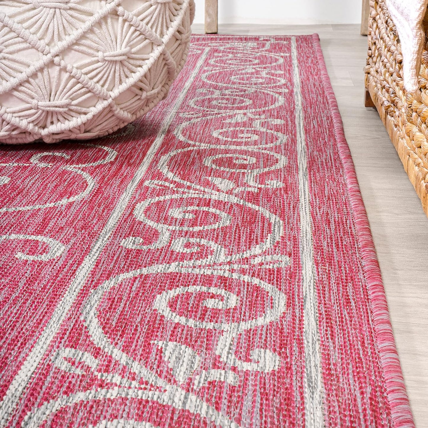 JONATHAN Y Vintage Filigree Indoor Outdoor Runner Rug 2X8 Fuchsia/Light Gray, Charleston Textured Weave for Backyard, Patio, Porch, Easy-Cleaning, Pet-Friendly, Non-Shedding (SMB106J-28)