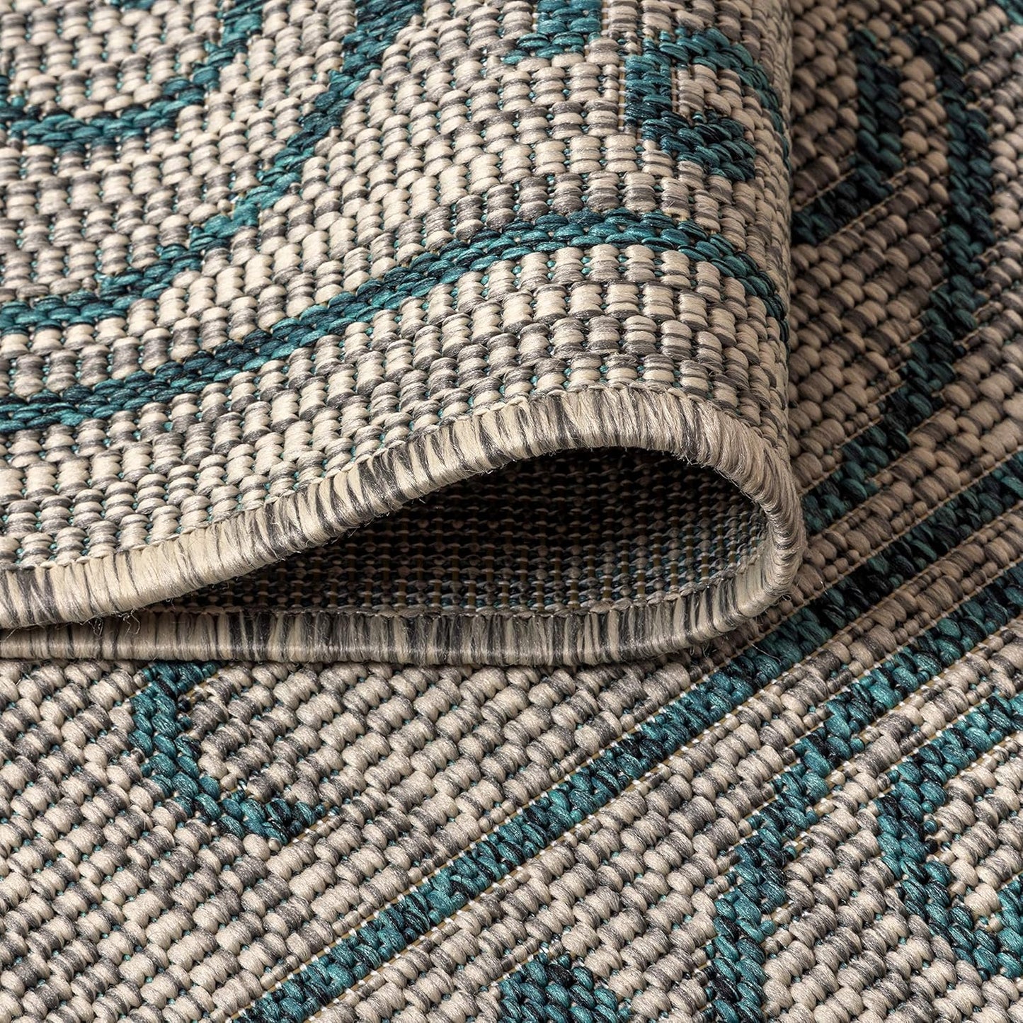 JONATHAN Y Vintage Filigree Indoor Outdoor Octagon Area Rug 8 Ft Gray/Teal, Charleston Textured Weave for Backyard, Patio, Porch, Easy-Cleaning, High Traffic, Pet-Friendly, Non-Shedding SMB106E-8TGN