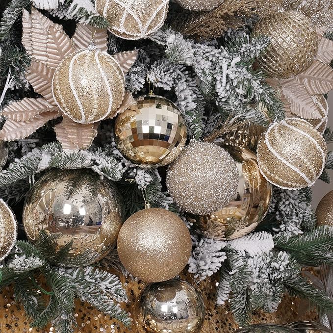 XmasExp Large Christmas Ball Ornaments,4pcs Champagne Giant Shatterproof Plastic Hanging Mercury Xmas Ball Decorations Christmas Tree Ornaments (Champagne Gold, 4")