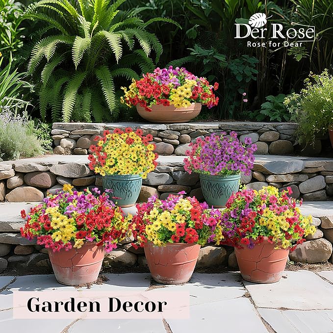 Der Rose 12 Bundles Artificial Flowers for Outdoors Fake Flowers Plants Spring Summer Decoration UV Resistant for Outside Home Porch Patio Garden Decor