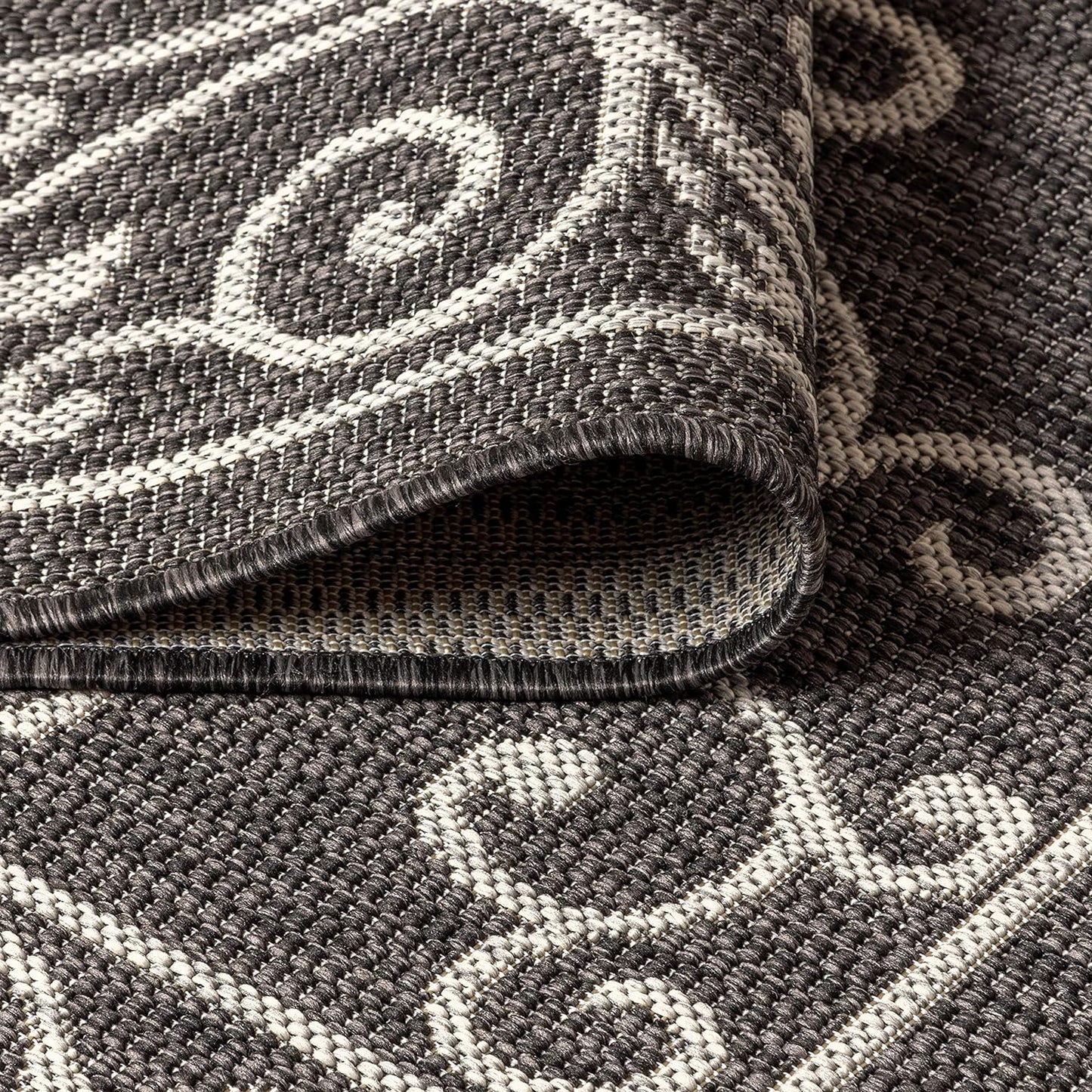 JONATHAN Y Vintage Filigree Indoor Outdoor Round Area Rug 8 Ft Black/Gray, Charleston Textured Weave for Backyard, Patio, Porch, Easy-Cleaning, High Traffic, Pet-Friendly, Non-Shedding (SMB106G-8R)